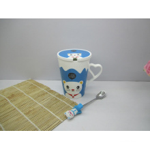Porcelain Coffee Mug with Lid and Spoon